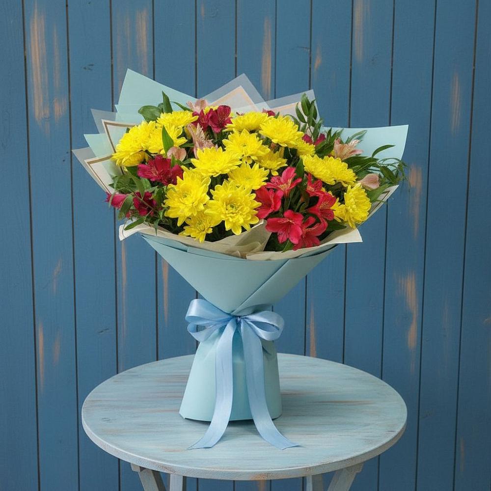 Букет цветов из: Альстромерии и Хризантемы в Боровский Тюменская область