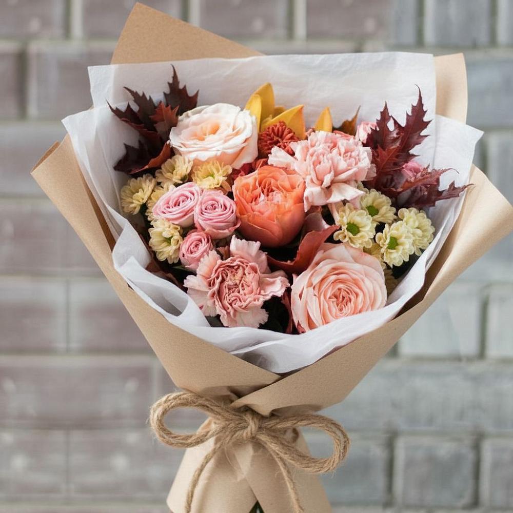 Букет цветов из: Гвоздики, Хризантемы и Розы в Боровский Тюменская область