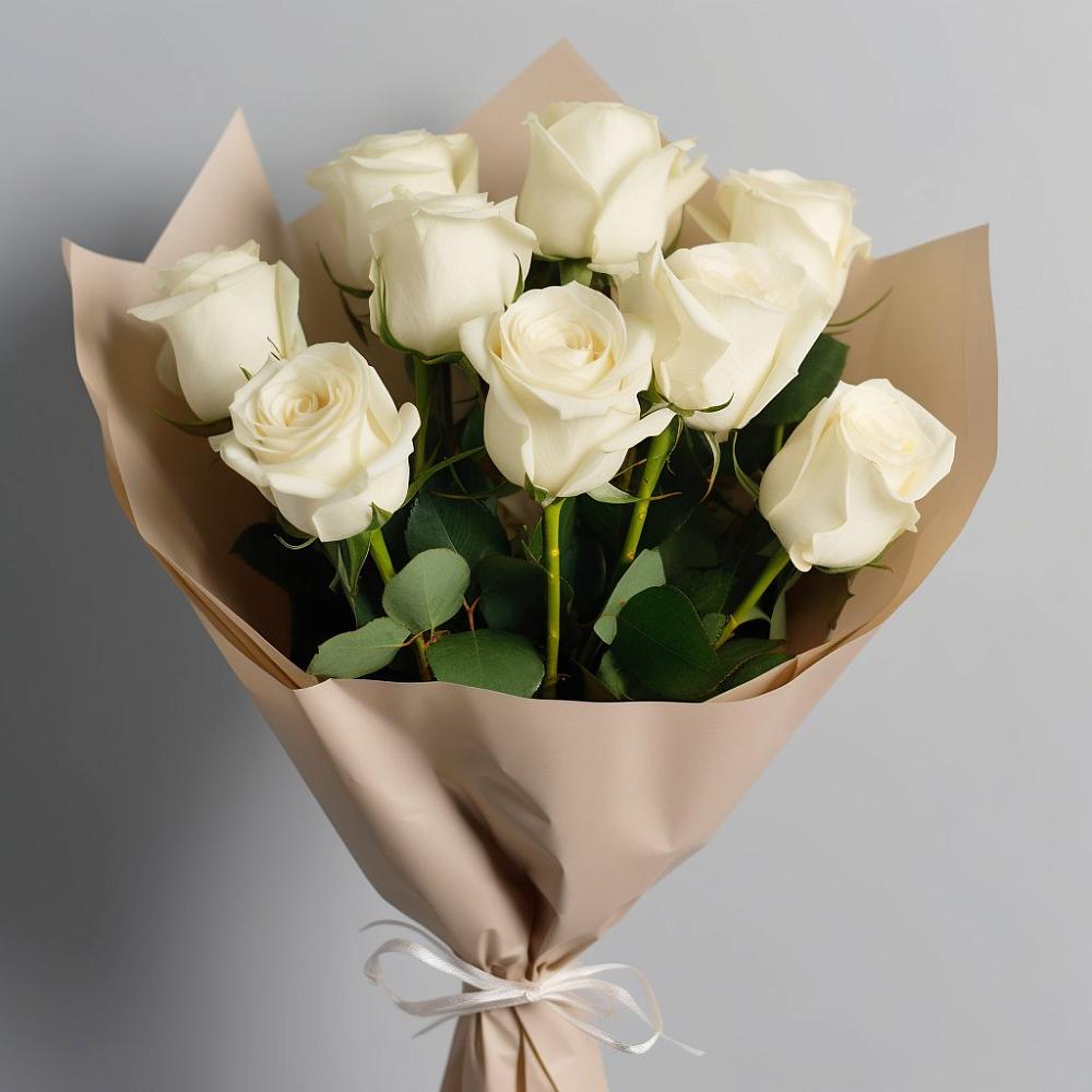 Букет 9 Белых роз Эдлесс Лав в Боровский Тюменская область