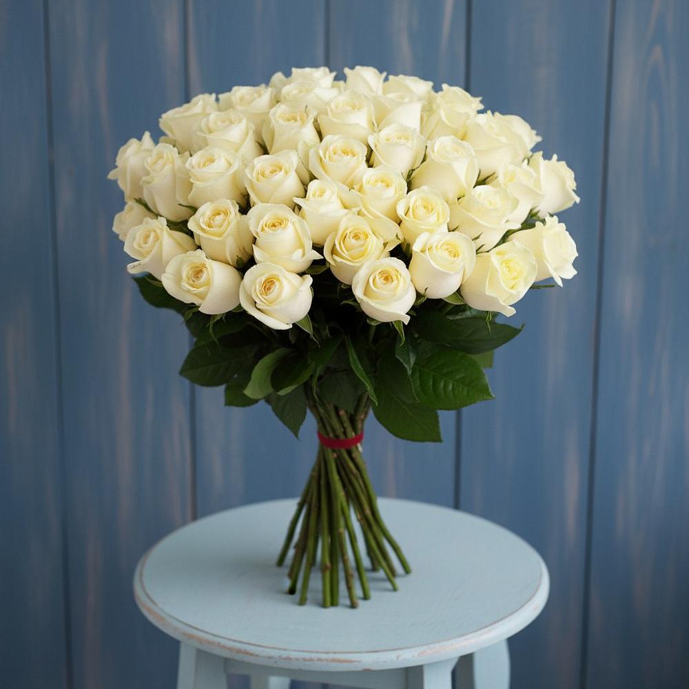 Букет 51 Белая роза Эдлесс Лав в Боровский Тюменская область