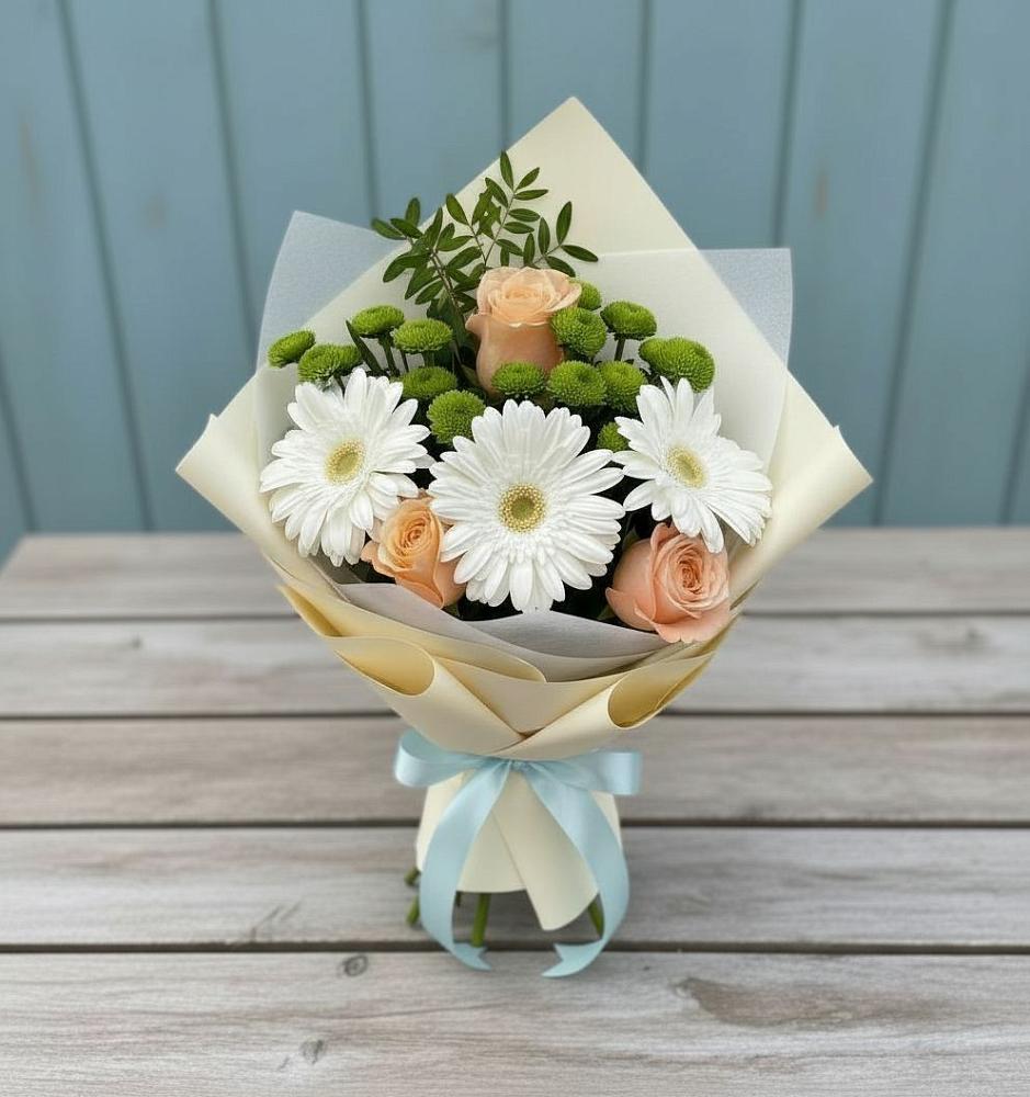 Букет цветов из: Герберы, Розы и Хризантемы в Боровский Тюменская область