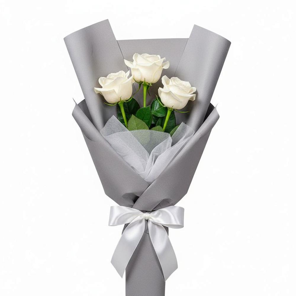 Букет 3 белые розы в Боровский Тюменская область