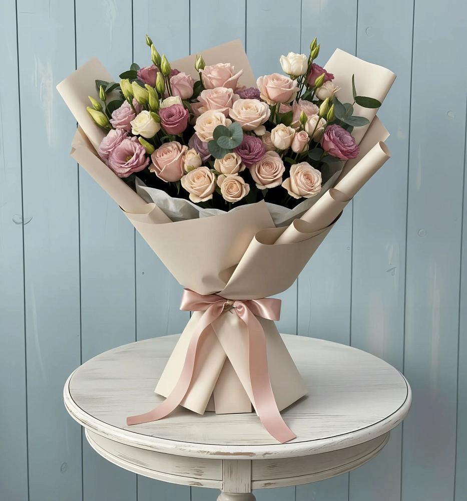 Букет цветов из: Розы и Лизиантусы в Боровский Тюменская область