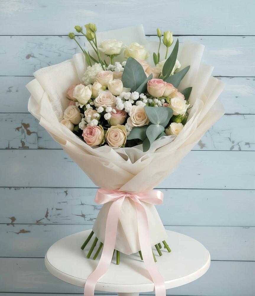 Букет цветов из: Розы и Лизиантусы в Боровский Тюменская область