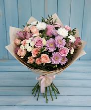 Букет цветов из:  Хризантемы, Розы и Альстромерии в Боровский Тюменская область