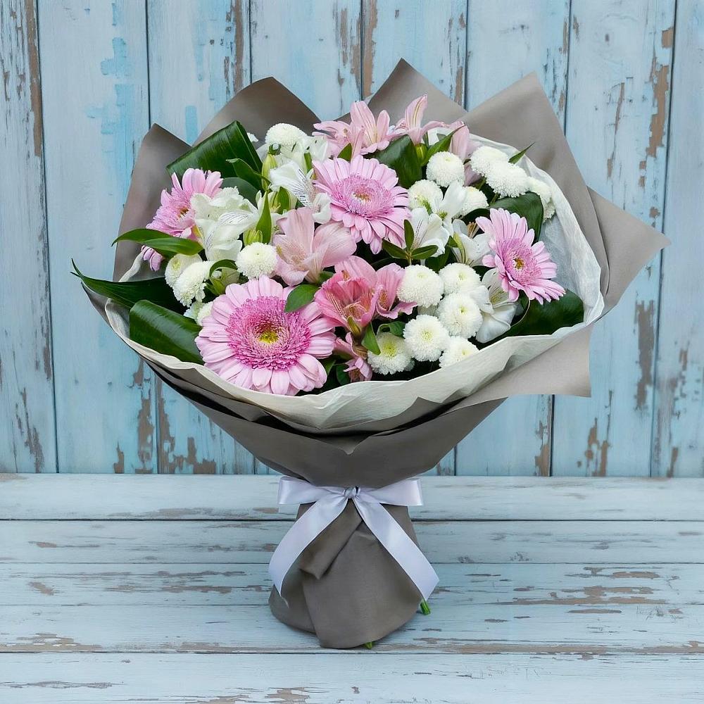 Букет цветов из: Герберы, Альстромерии и Хризантемы в Боровский Тюменская область