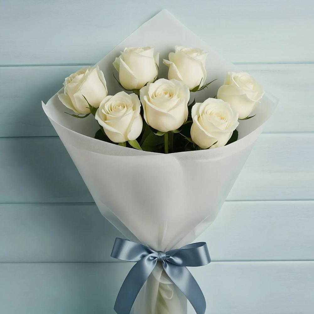 Букет 7 Белых роз Эдлесс Лав в Боровский Тюменская область